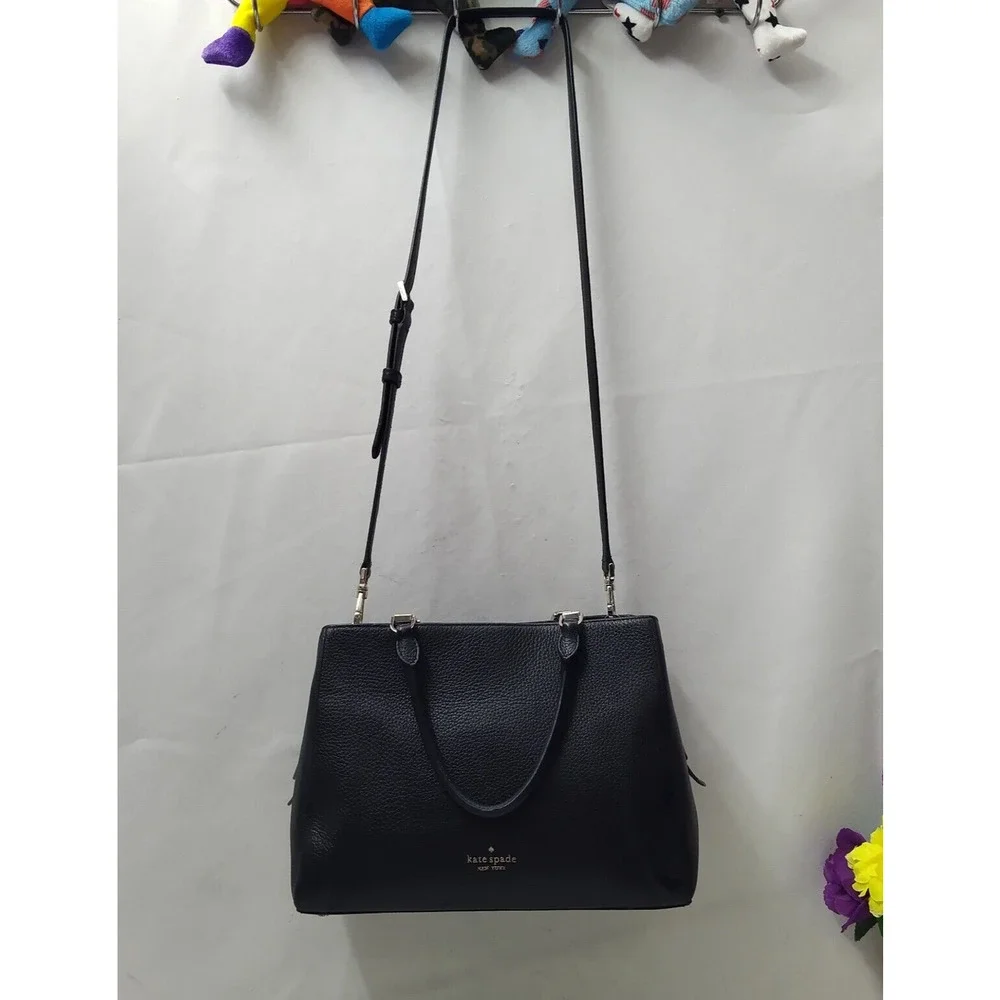 Kate Spade New York Black Leather Double Handles Zipper Closure Satchel Bag
